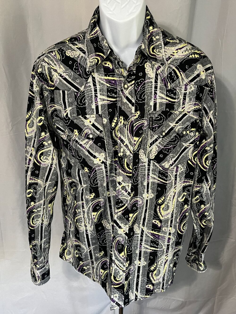 π€ Cinch Menβs Small S White Purple Yellow Modern Fit Long Sleeve Cowboy Shirt - Picture 2 of 5